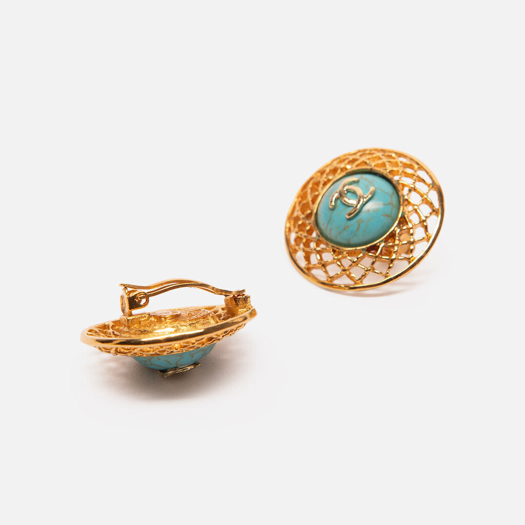 Chanel Turquoise & Gold Clip Earrings