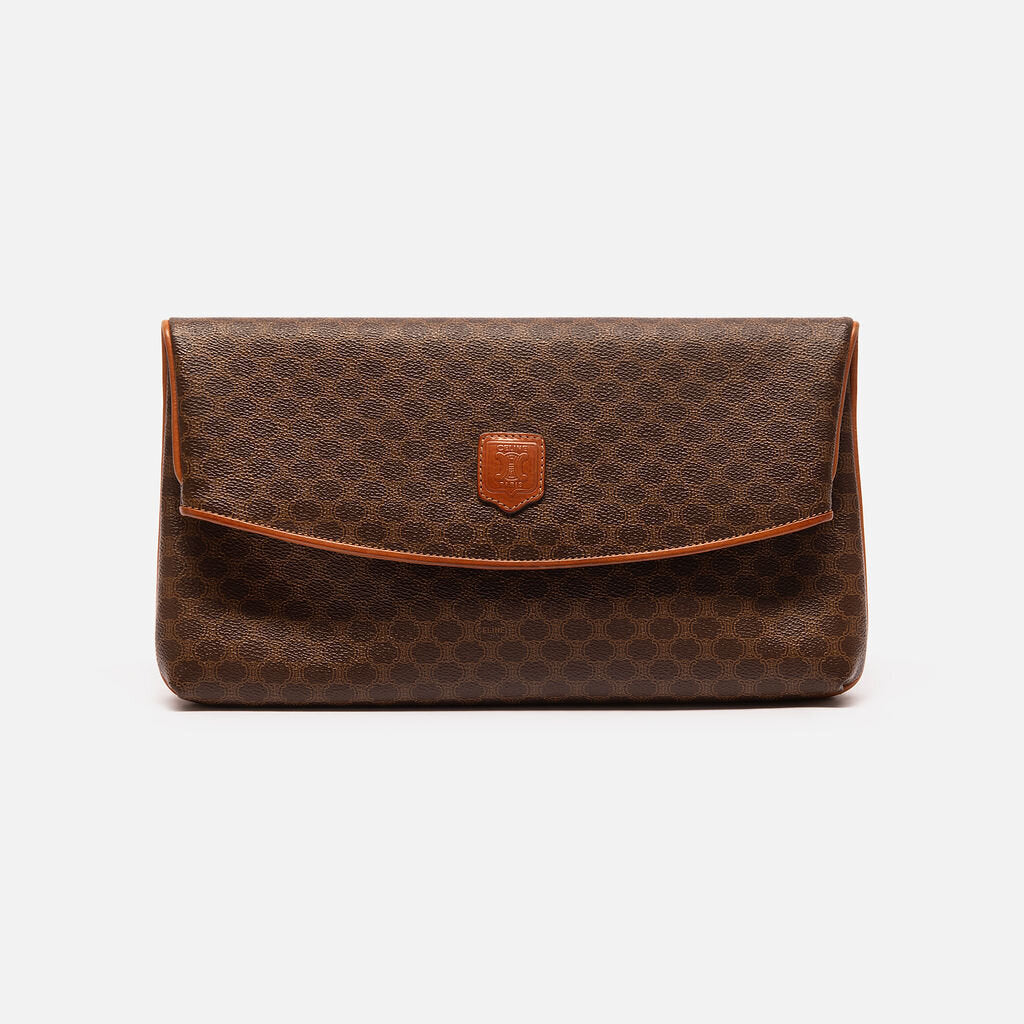 Celine Brown Macadam Flap Over Clutch