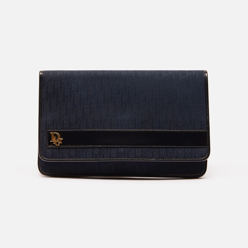 Dior Navy Canvas Trotter Flap Over Clutch