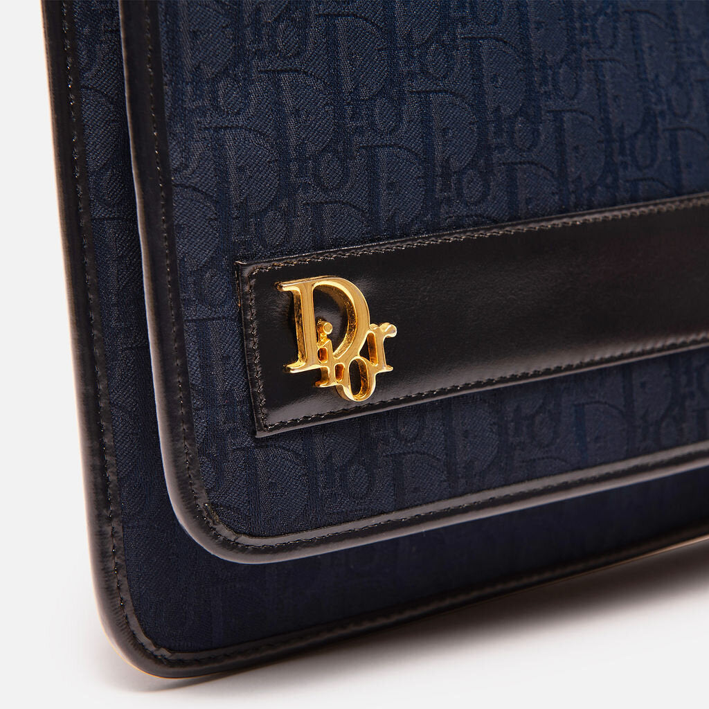 Dior Navy Canvas Trotter Flap Over Clutch
