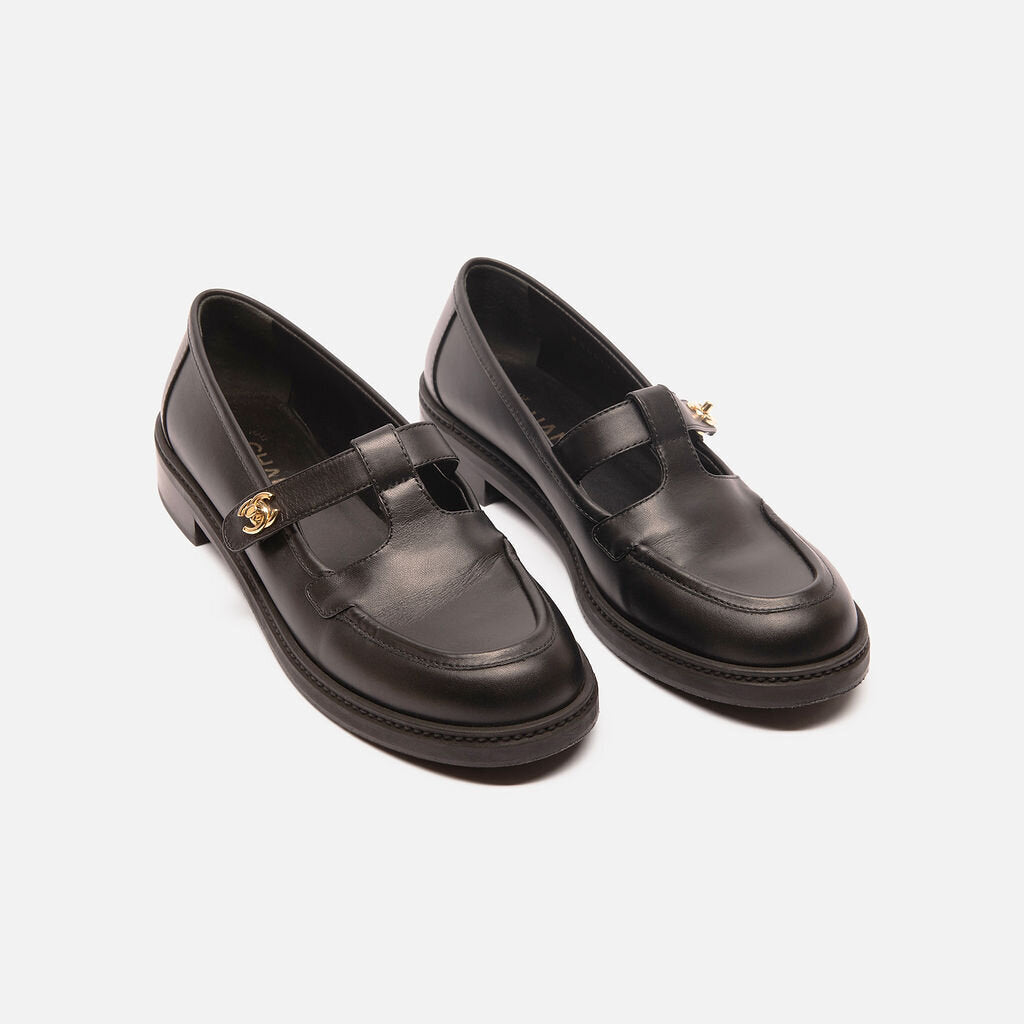 Chanel Black Calfskin CC Turnlock Mary Janes
