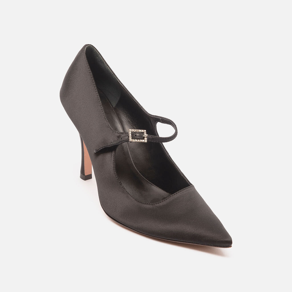 Reformation Black Satin Mary Jane Pumps