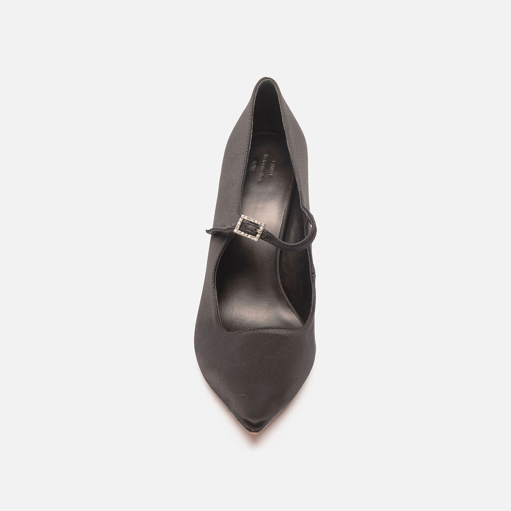 Reformation Black Satin Mary Jane Pumps