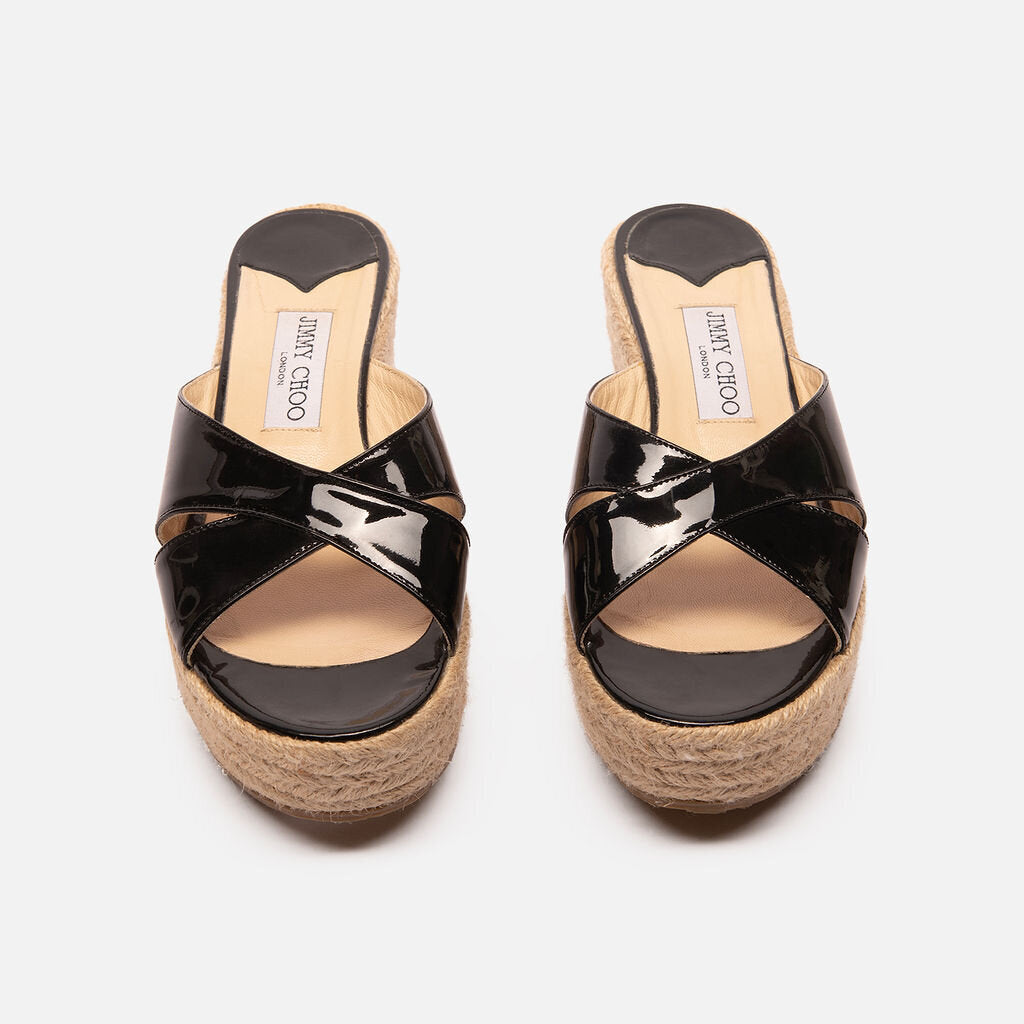 Jimmy Choo Black Patent Espadrille Wedges