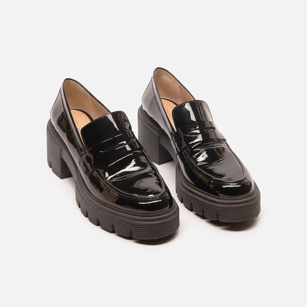 Stuart Weitzman Black Patent Platform Loafers