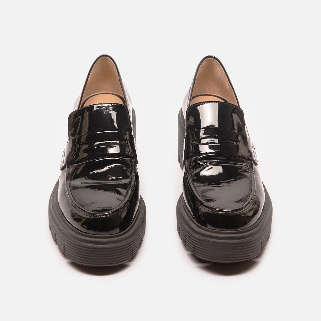Stuart Weitzman Black Patent Platform Loafers