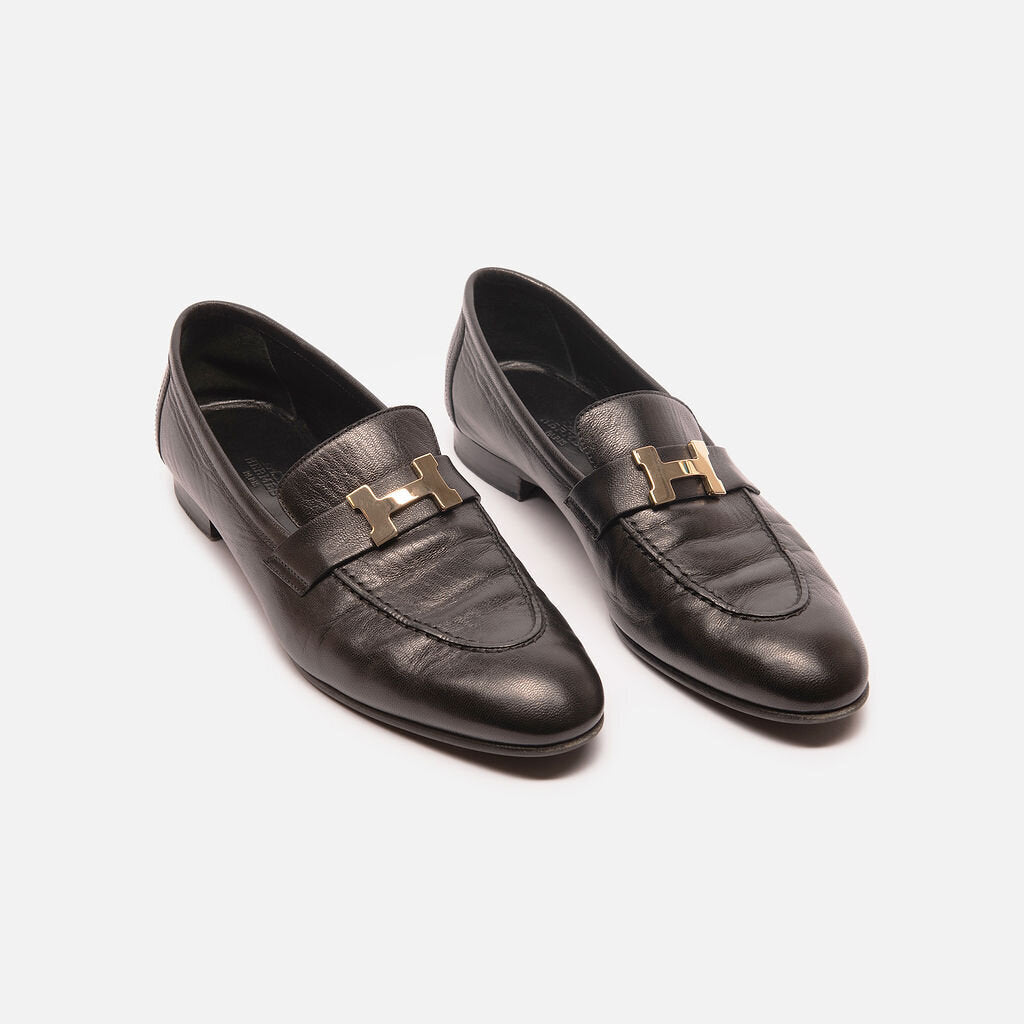 Hermes Black Leather Loafer