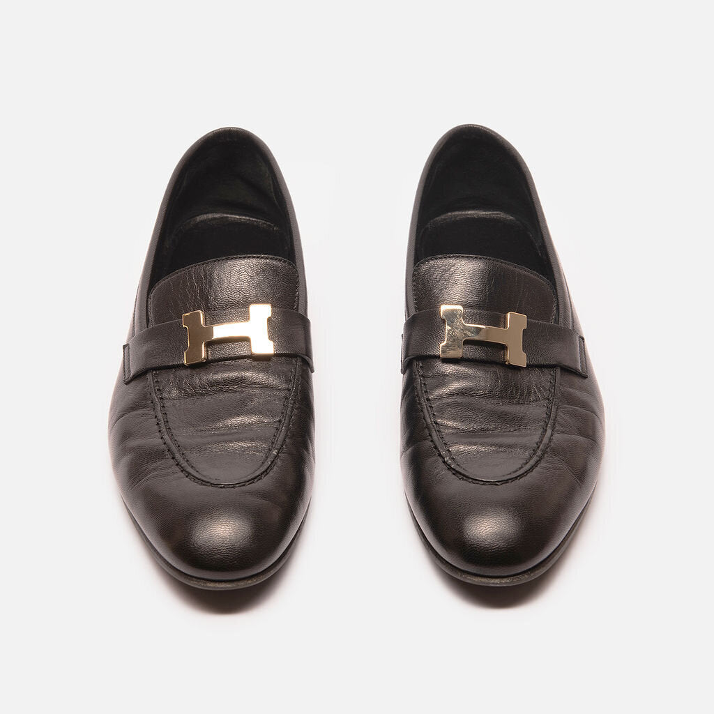 Hermes Black Leather Loafer