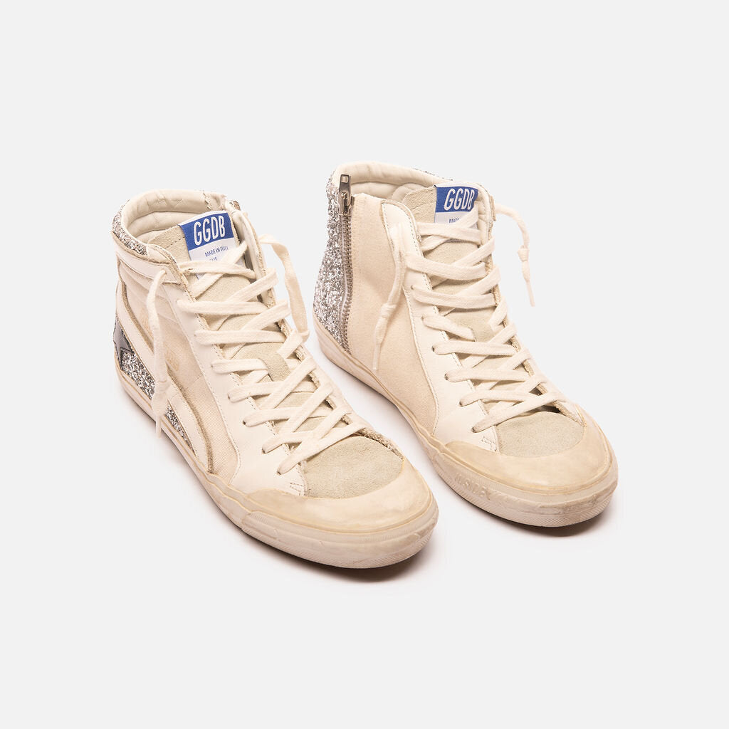 Golden Goose White & Silver Glitter Sneakers