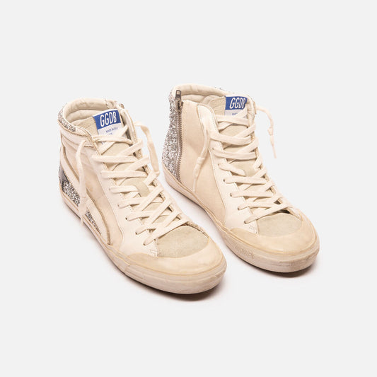 Golden Goose White & Silver Glitter Sneakers