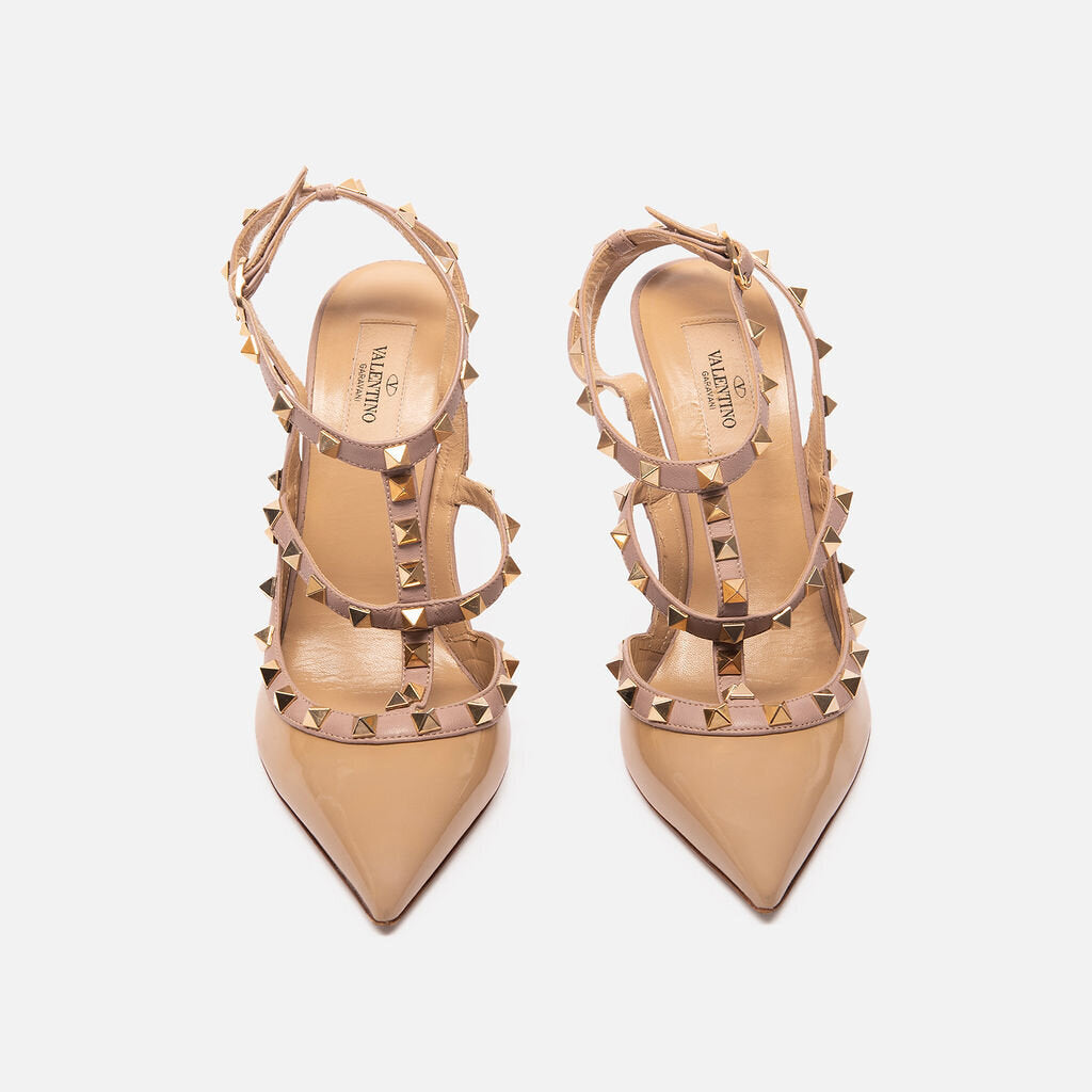 Valentino Nude Leather Rockstud T-Strap Heels