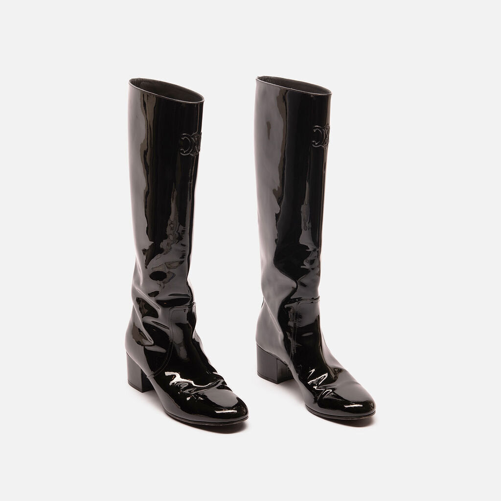 Celine Black Patent Tall Boot