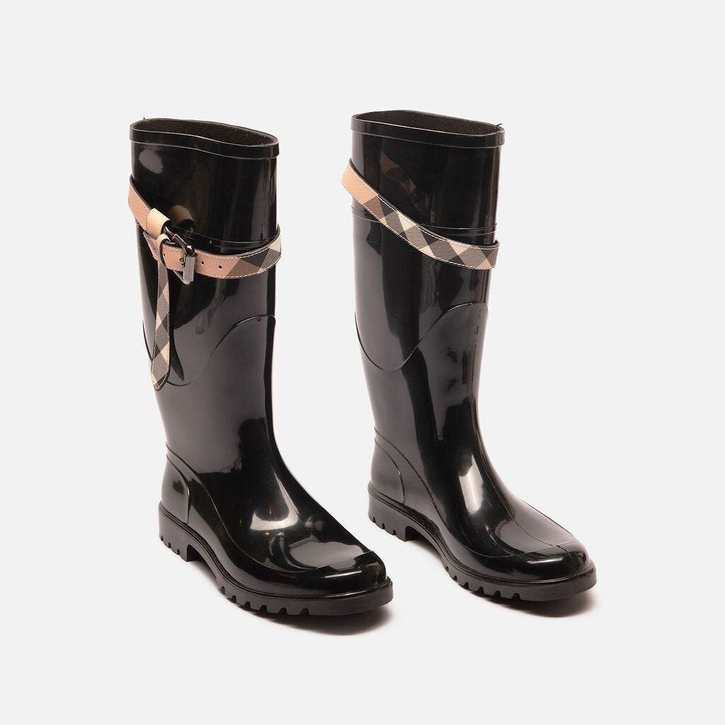 Burberry Black Rubber Nova Check Strap Boot