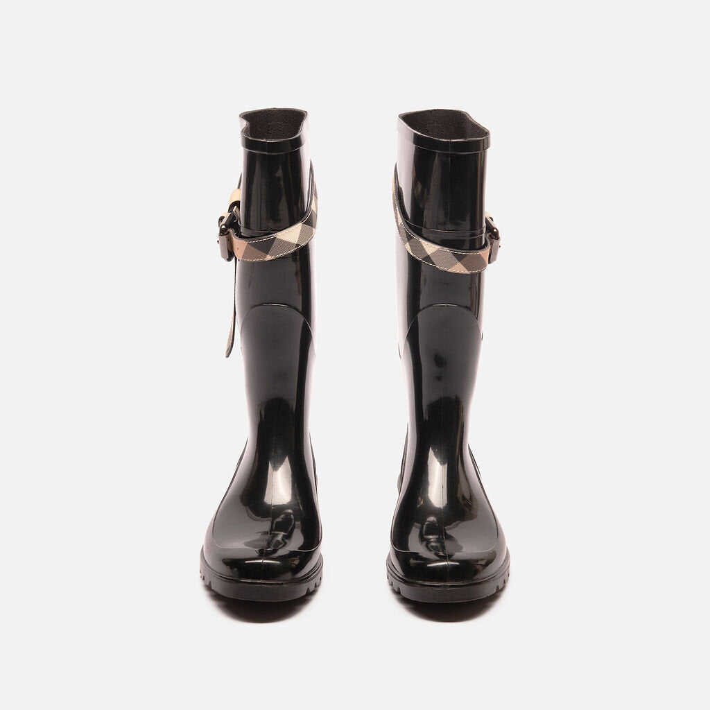 Burberry Black Rubber Nova Check Strap Boot