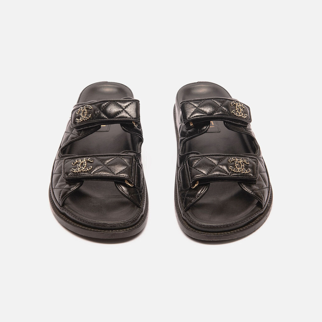 Chanel Black Quilted Leather Dad Slides