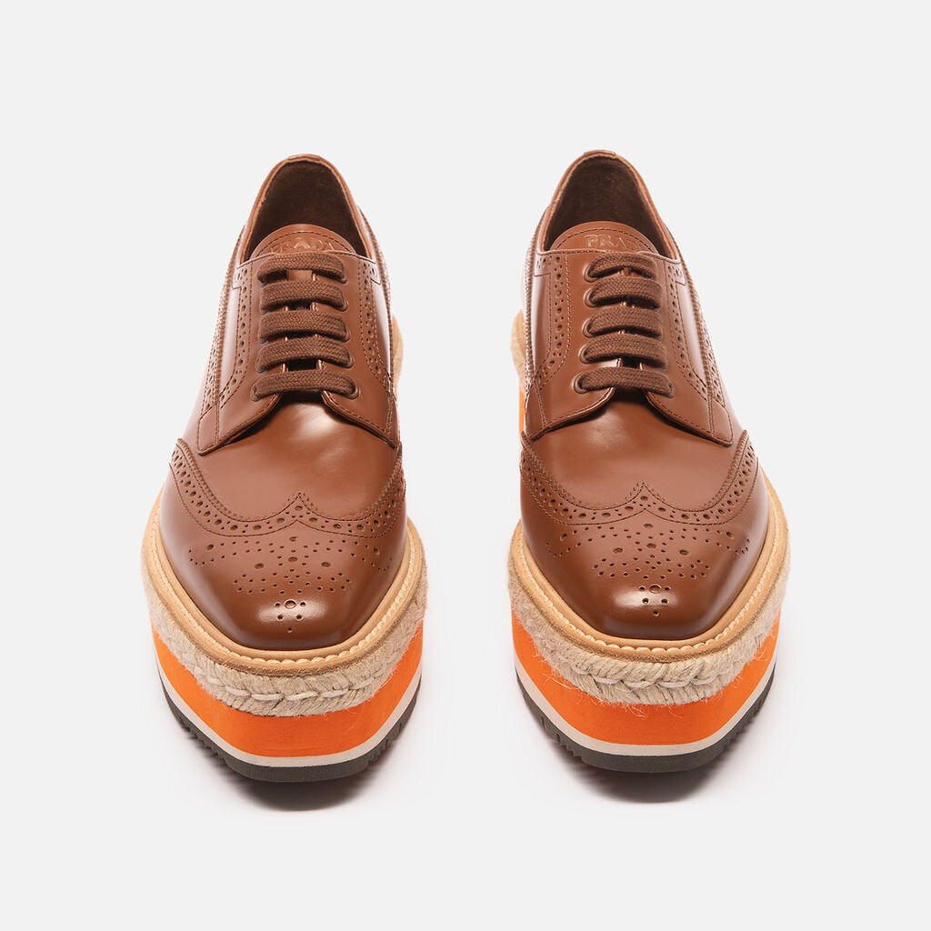Prada Brown Leather Orange Platform Oxfords