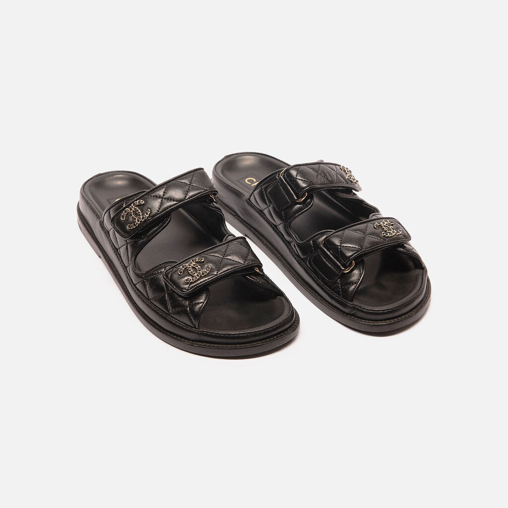 Chanel Black Leather Velcro Sandal