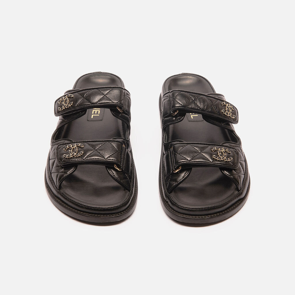 Chanel Black Leather Velcro Sandal