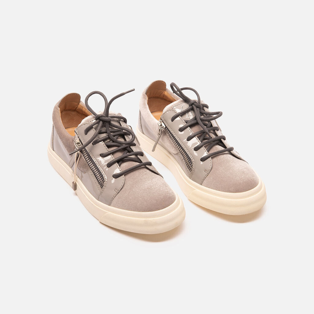 Giuseppe Zanotti Gray Patent Leather & Velour Sneaker