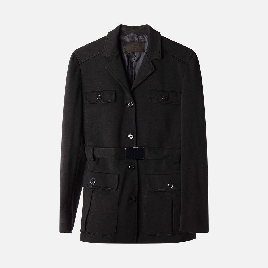 Prada Vintage Navy Nylon Belted Utility Jacket