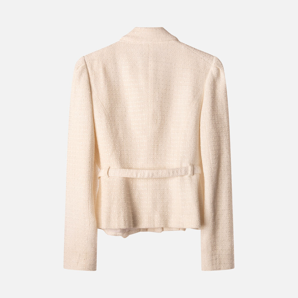 Ferragamo Cream Cotton & Rayon Belted Blazer