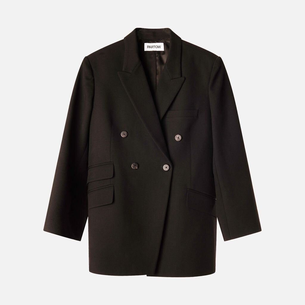 Partow Black Wool Double Breasted Blazer
