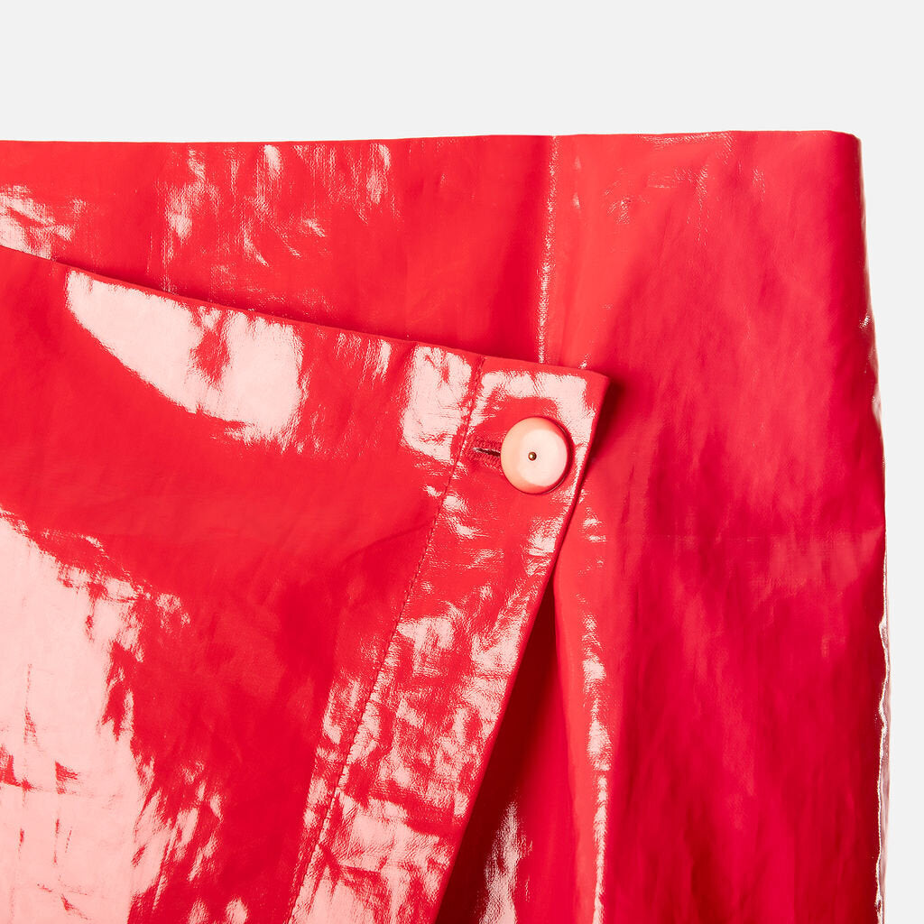 J. Crew Collection Red Faux Leather Wrap Skirt