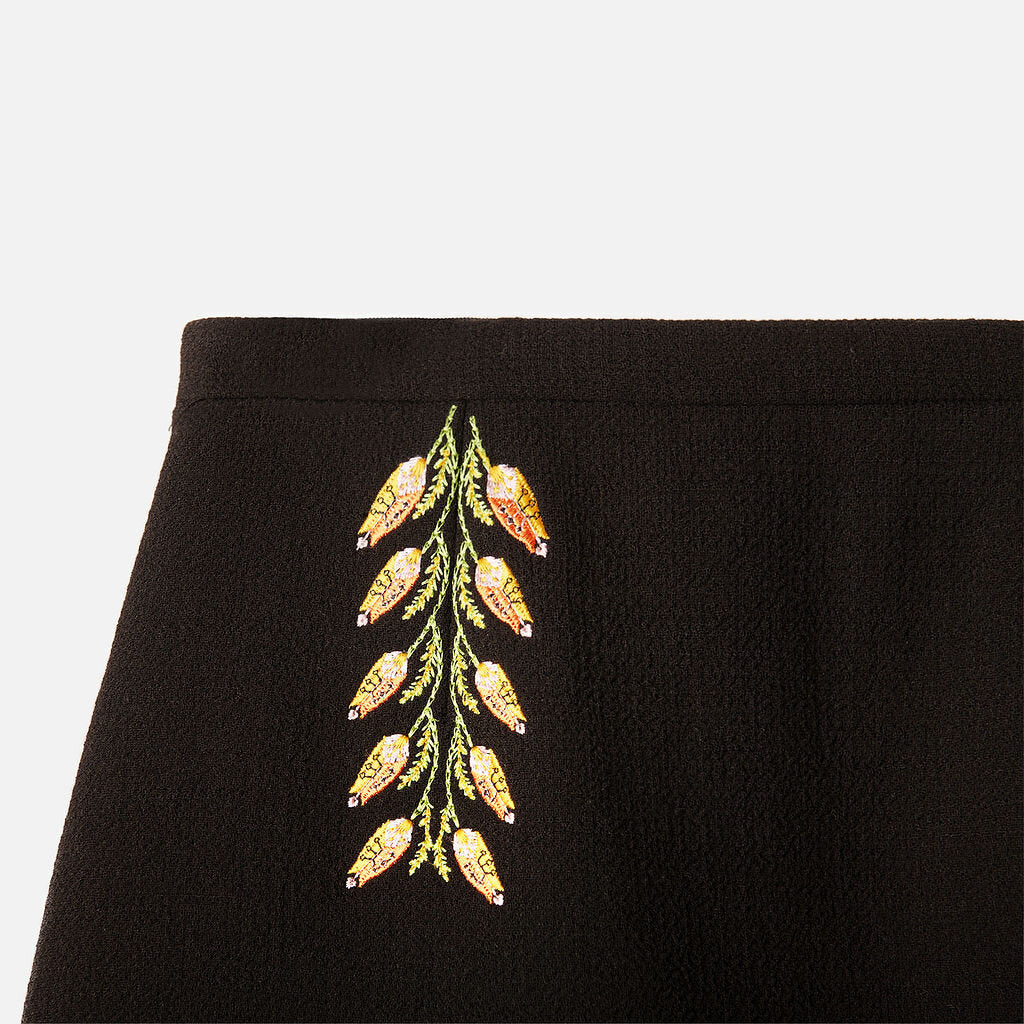 Etro Black Wool Blend Embroidered Pencil Skirt
