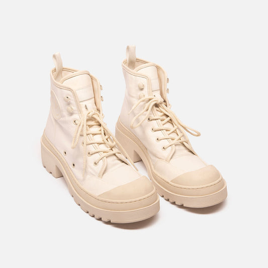 Christian Dior White Canvas Lace Up Boots