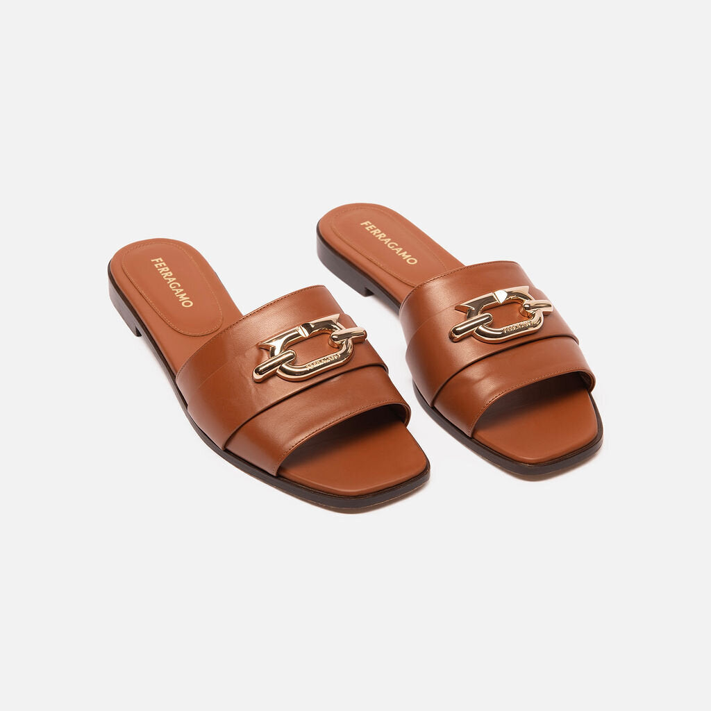 Ferragamo Brown Leather Slides