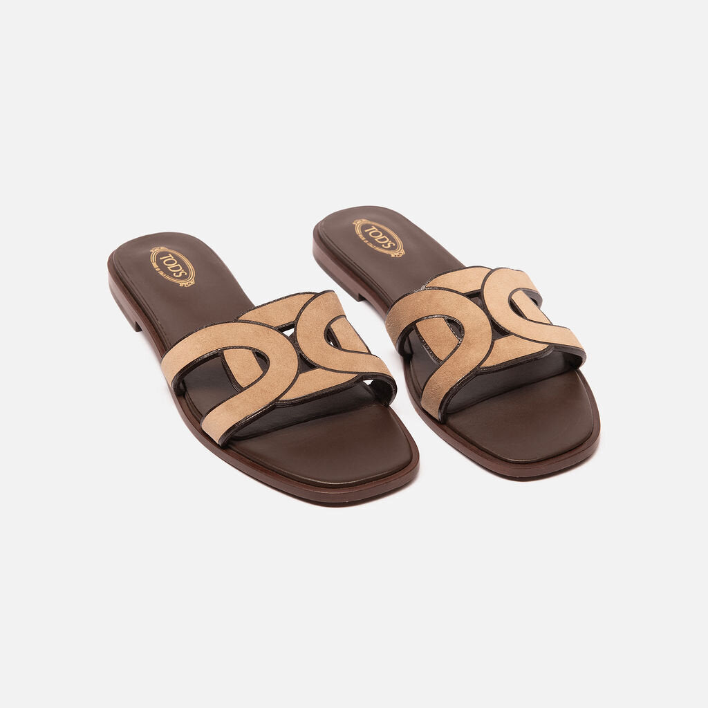 Tod's Brown Suede Flat Sandals