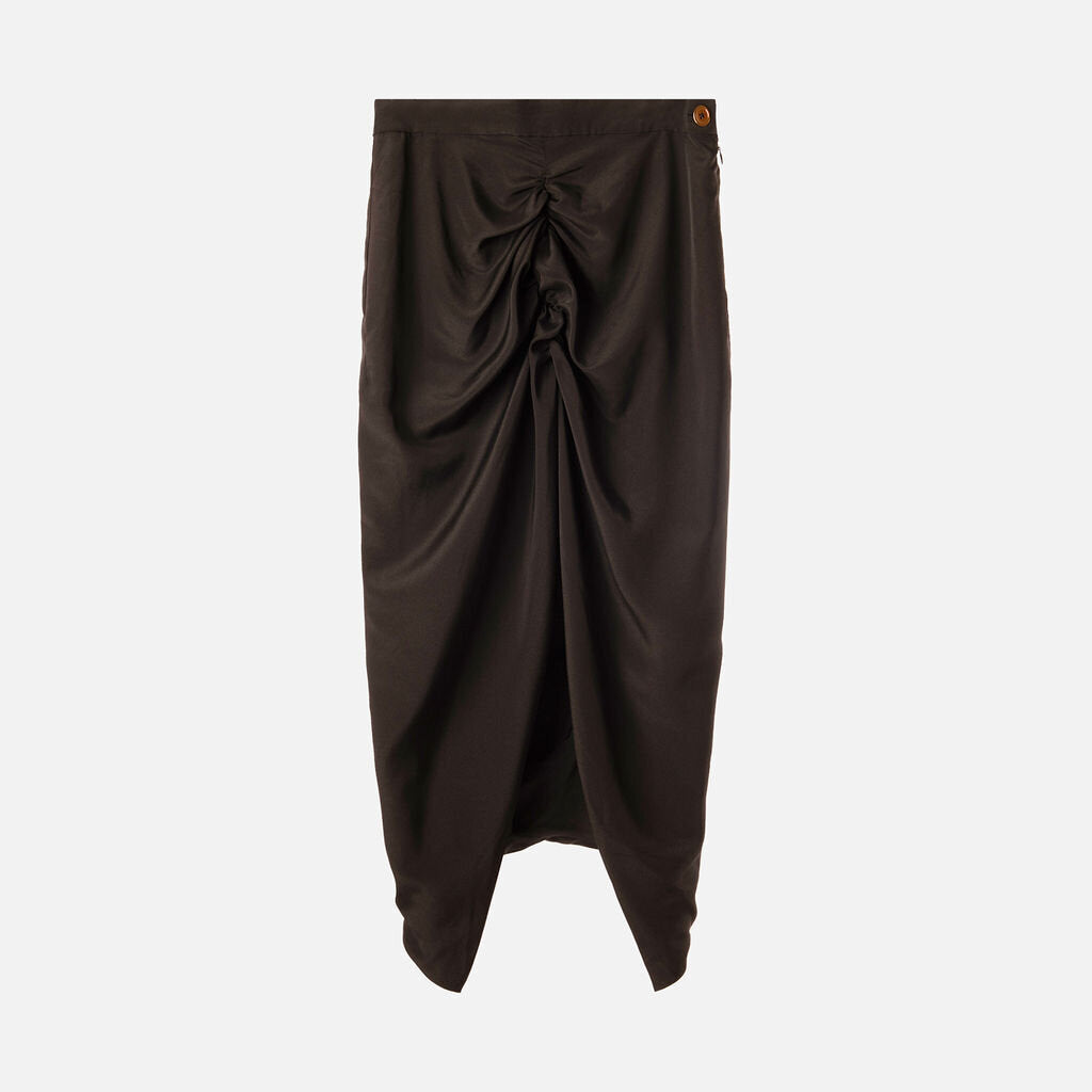 Vivienne Westwood Black Poly Ruched Midi Skirt