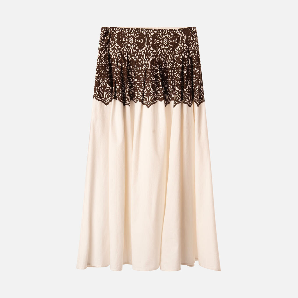 The Great White & Brown Cotton Midi Skirt