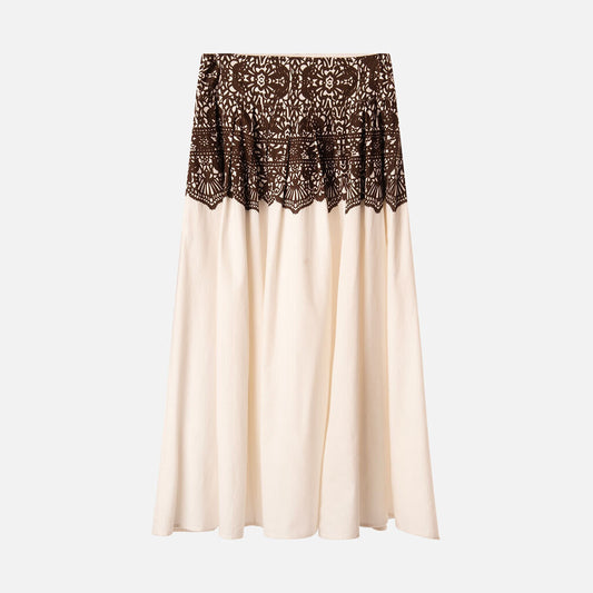 The Great White & Brown Cotton Midi Skirt