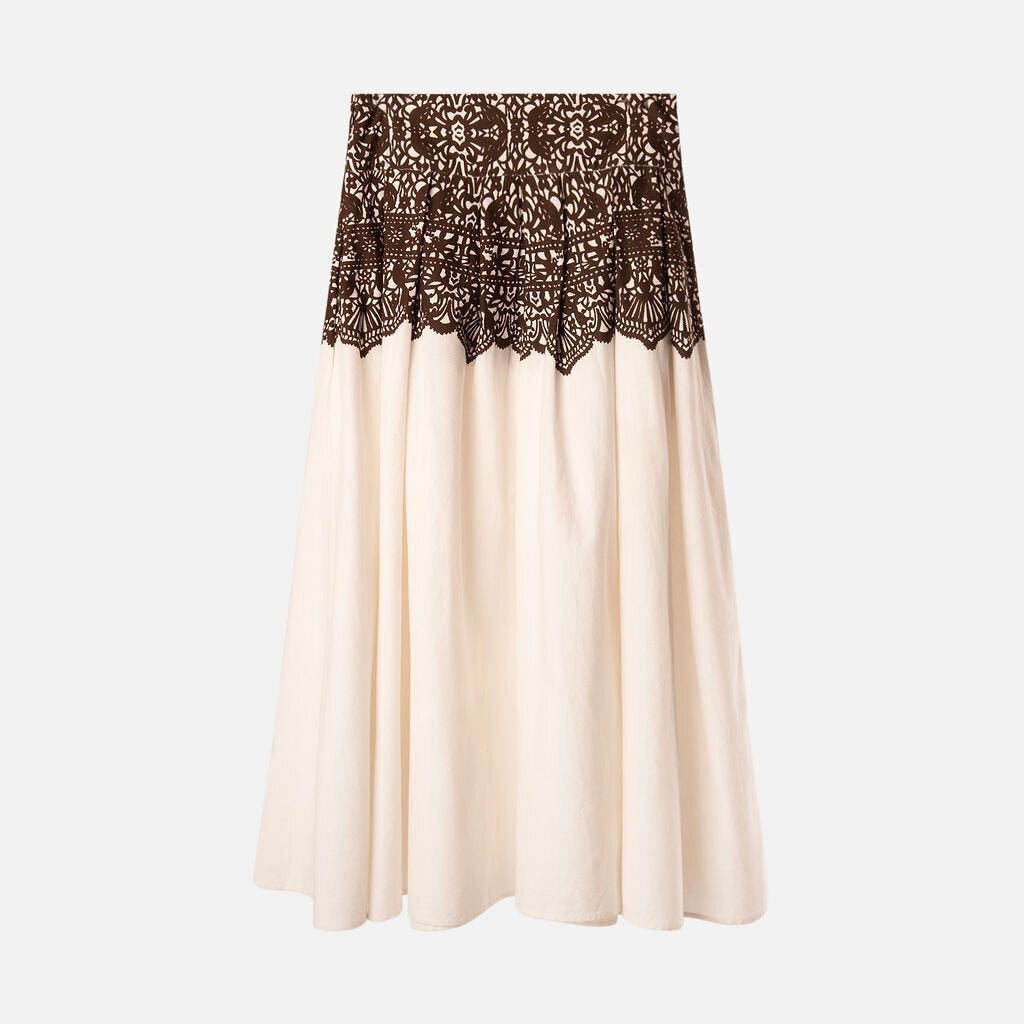 The Great White & Brown Cotton Midi Skirt