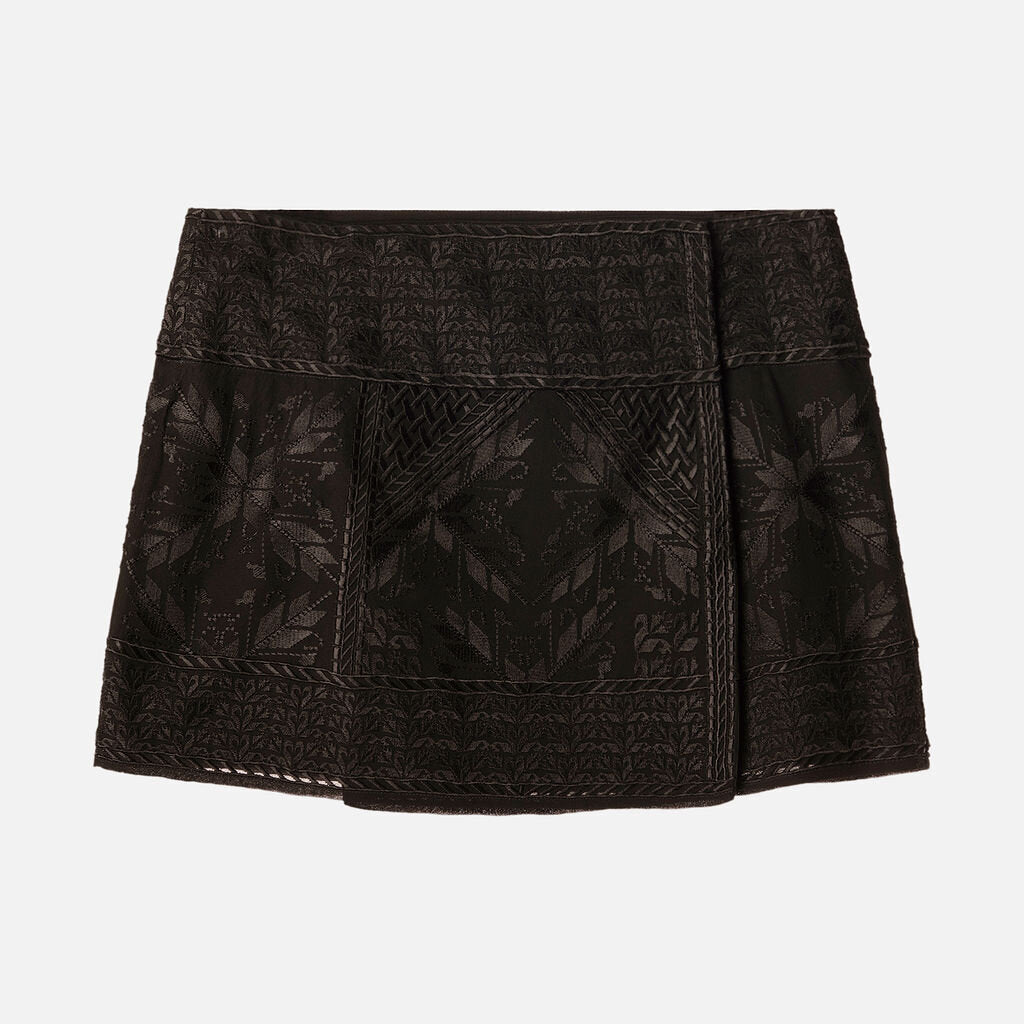 Isabel Marant Black Silk Embroidered Mini Skirt