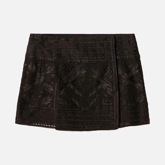 Isabel Marant Black Silk Embroidered Mini Skirt