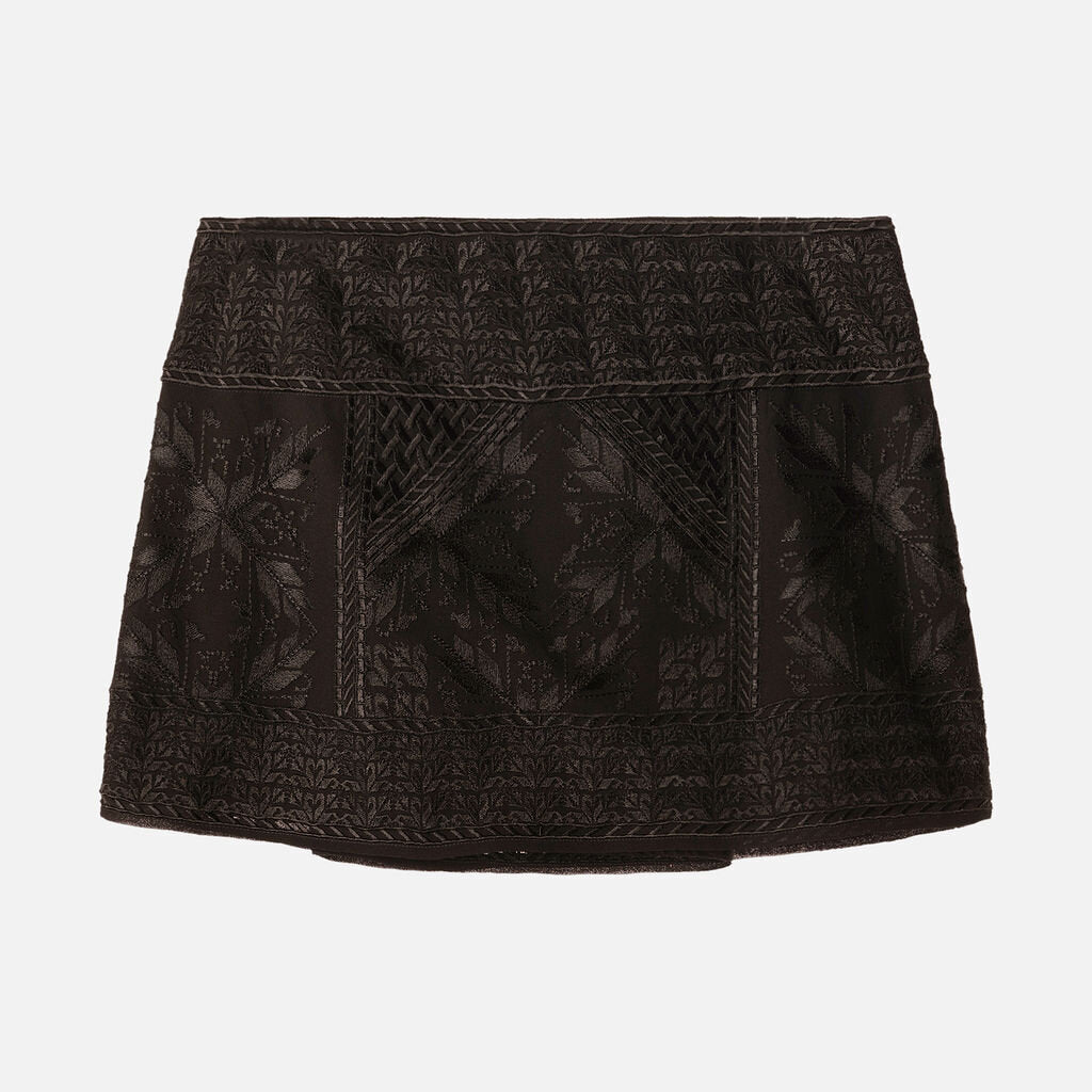 Isabel Marant Black Silk Embroidered Mini Skirt