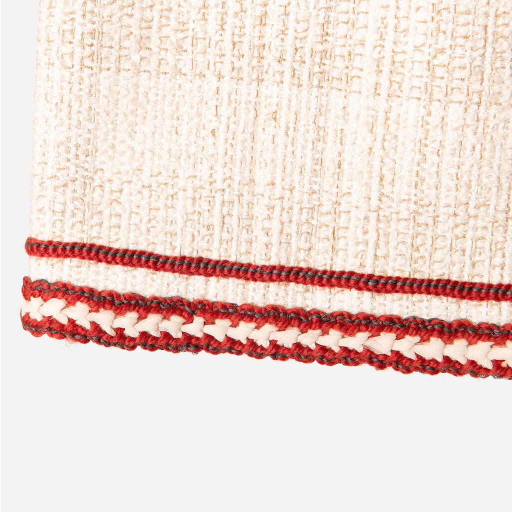 Chanel Beige Tweed Mini Skirt w/ Red Trim