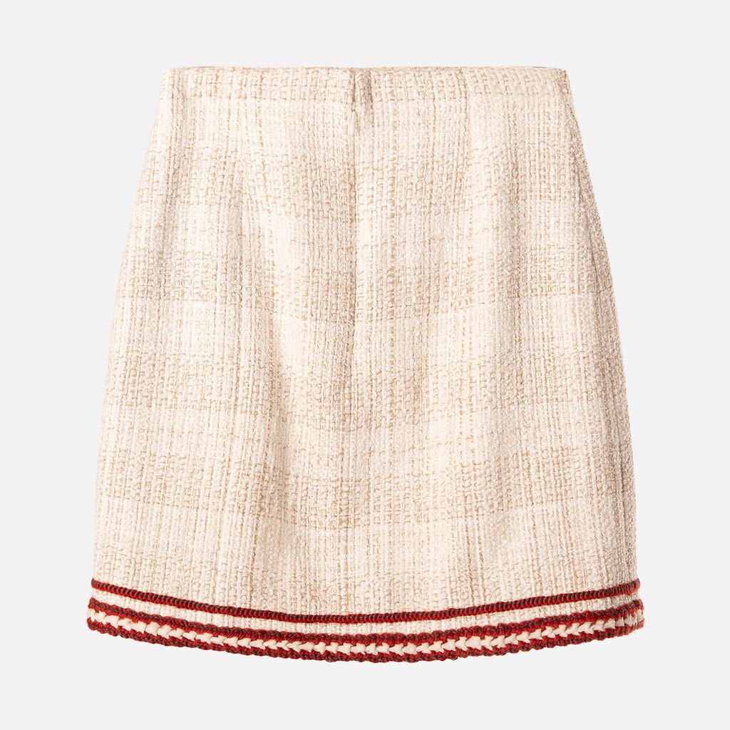 Chanel Beige Tweed Mini Skirt w/ Red Trim