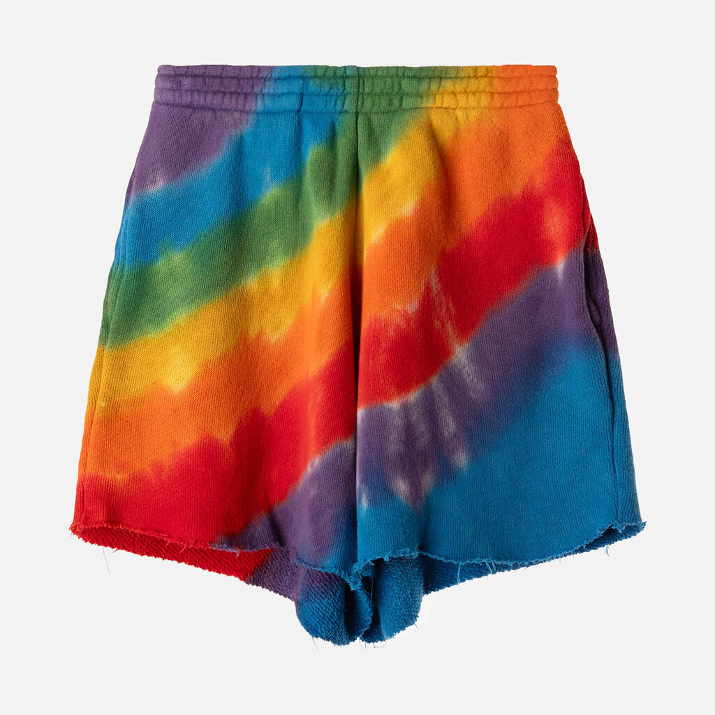 The Elder Statesmen Rainbow Tie Dye Cotton & Cashmere Shorts