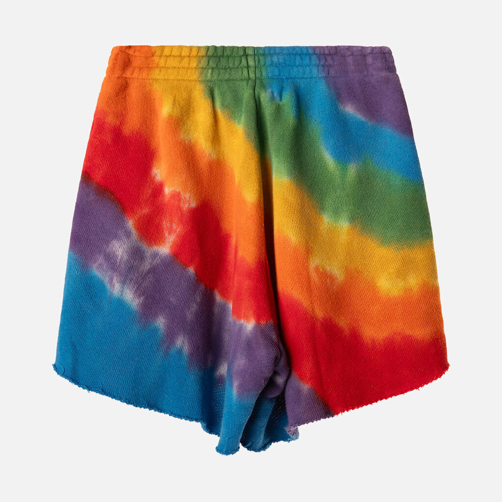 The Elder Statesmen Rainbow Tie Dye Cotton & Cashmere Shorts