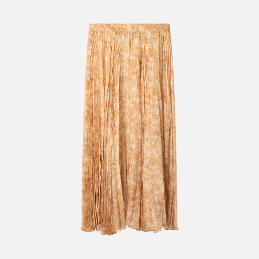 Celine Cream Floral Print Pleated Midi Skirt