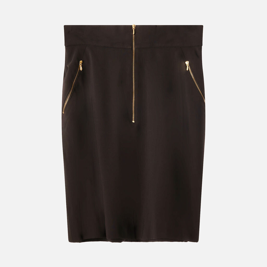 Chanel Boutique Vintage Black Rayon Zipper-Detail Skirt