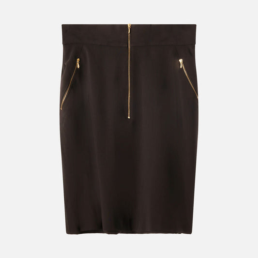 Chanel Boutique Vintage Black Rayon Zipper-Detail Skirt
