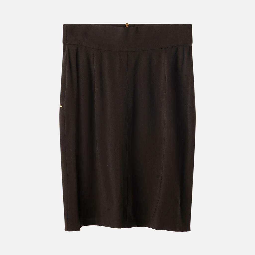 Chanel Boutique Vintage Black Rayon Zipper-Detail Skirt