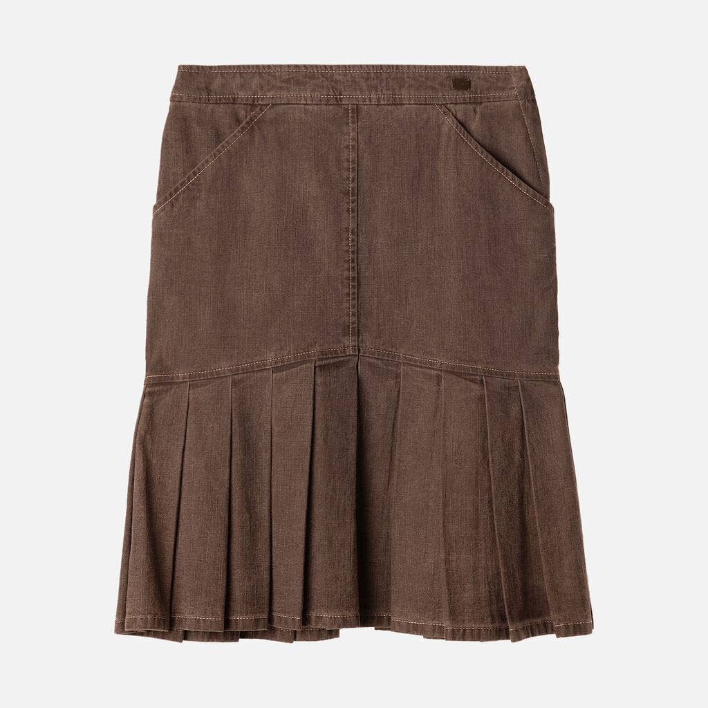 Chanel Brown Denim Cotton Elastane Pleated Skirt