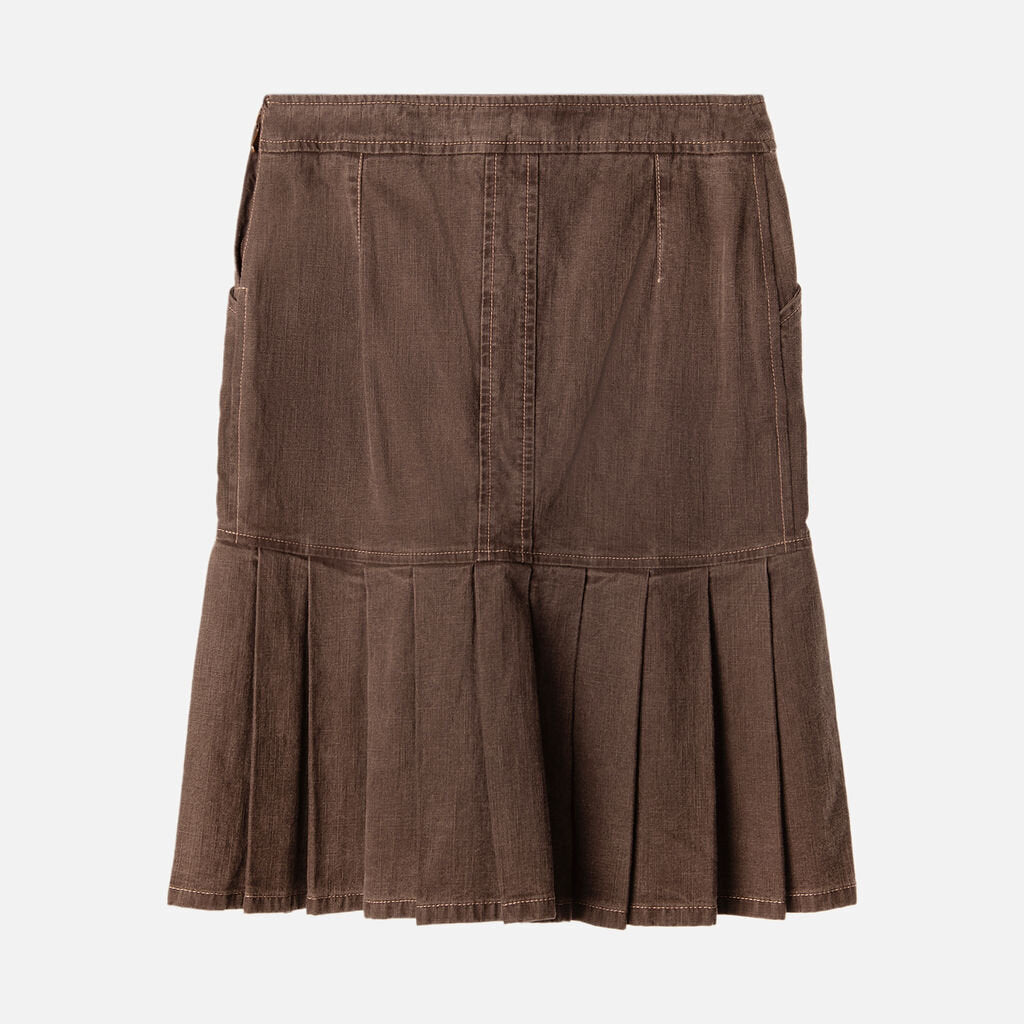 Chanel Brown Denim Cotton Elastane Pleated Skirt