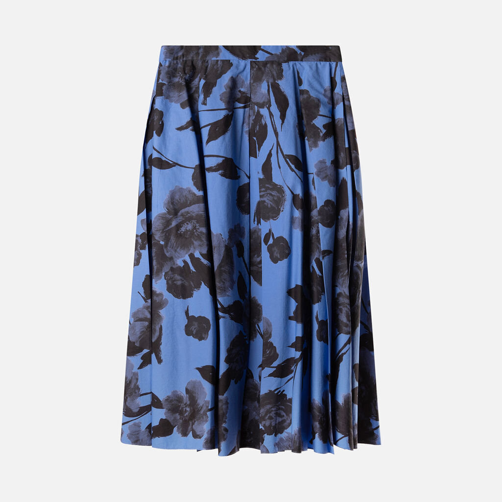 Erdem Blue Floral Cotton Pleated Midi Skirt