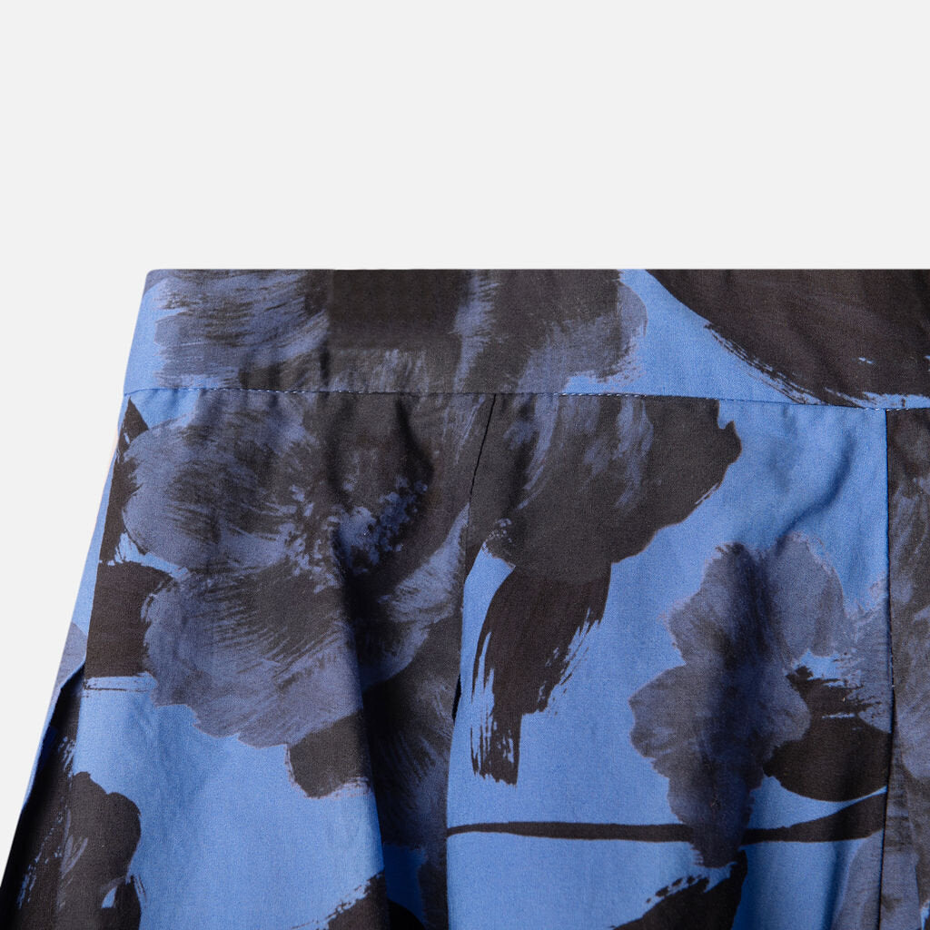 Erdem Blue Floral Cotton Pleated Midi Skirt